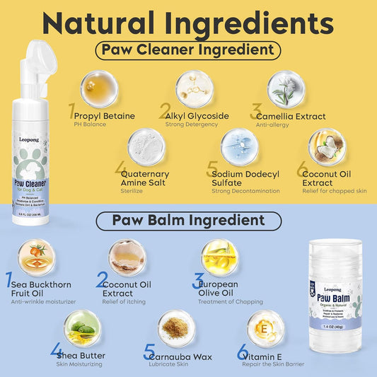 Dog Paw Cleaner Kit with Paw Balm, No-Rinse Foam, Silicone Brush