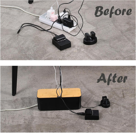 Cable Management Box Set Cable Organizer Boxes for Extension Cord Power Stripe Surge Protector Wire Management Organizer Cover Hider for Desk Home Office Kitchen (Small & Large Black)