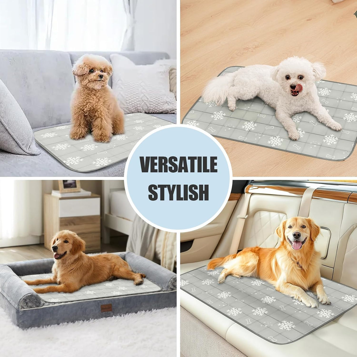 Dog Cooling Mat,Dog Blanket Washable,Cool Fabric & Internal Waterproof Cooling Pad (Grey, Large (36X24 Inch))