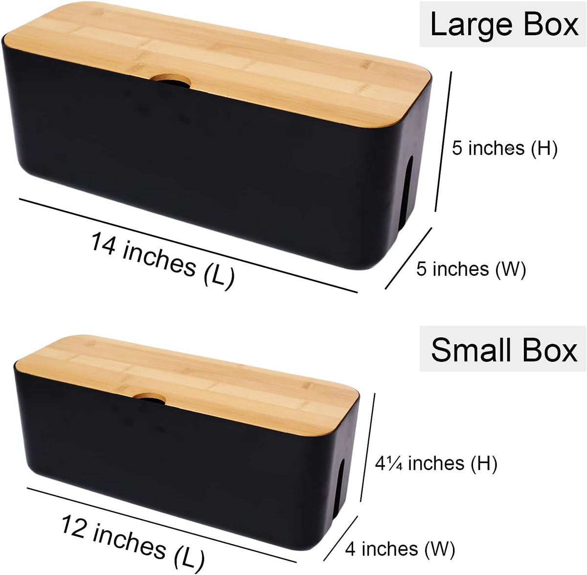 Cable Management Box Set Cable Organizer Boxes for Extension Cord Power Stripe Surge Protector Wire Management Organizer Cover Hider for Desk Home Office Kitchen (Small & Large Black)