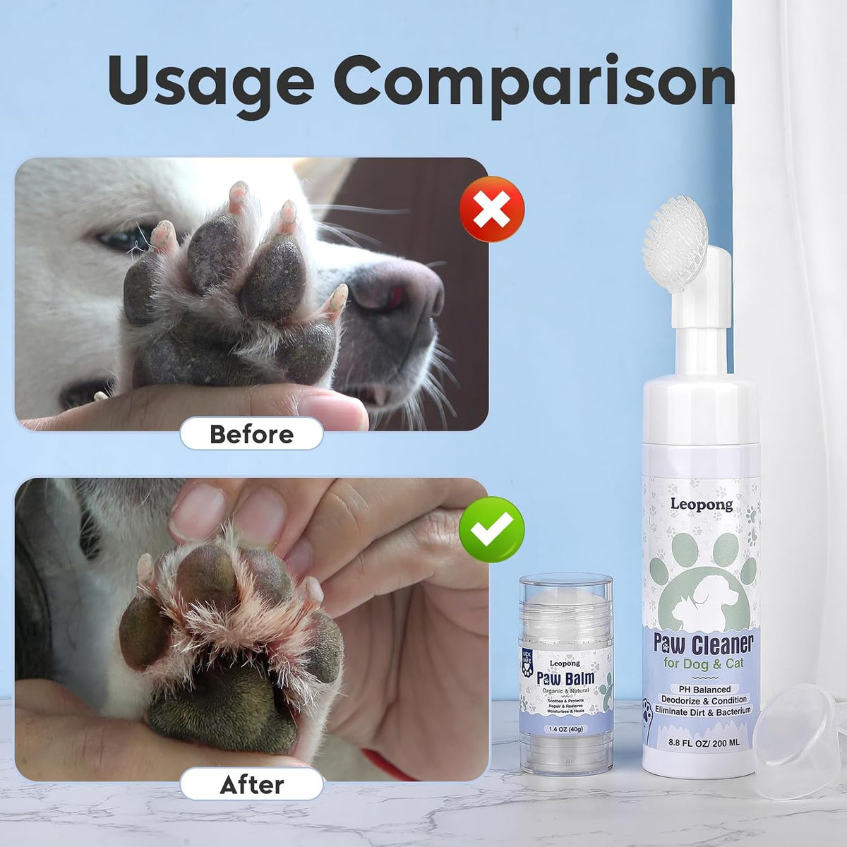 Dog Paw Cleaner Kit with Paw Balm, No-Rinse Foam, Silicone Brush