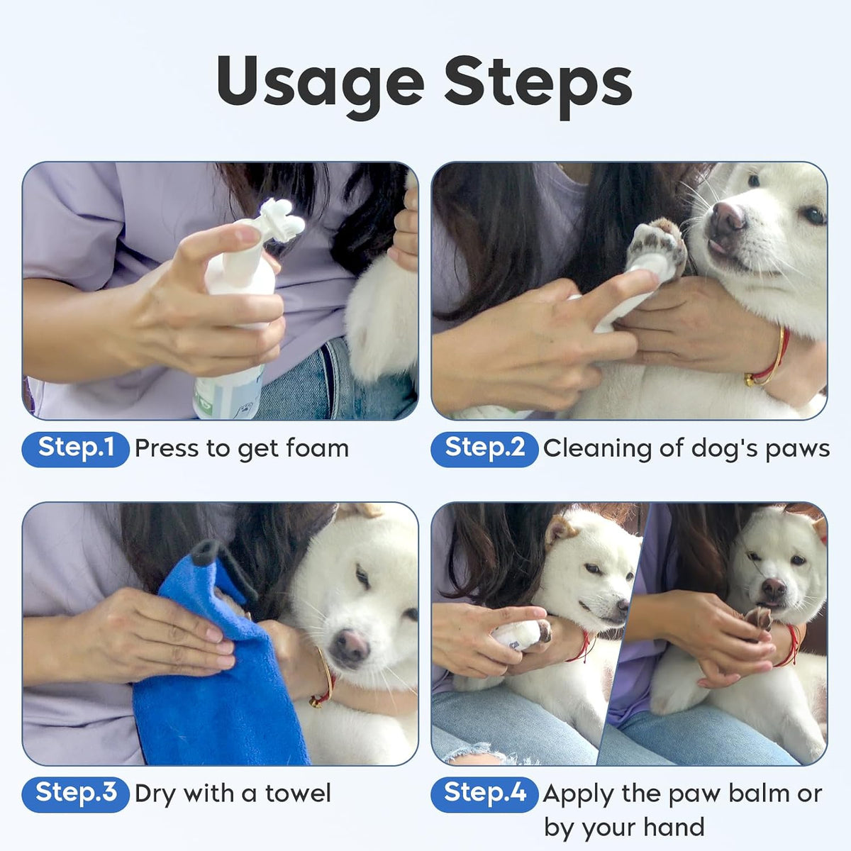 Dog Paw Cleaner Kit with Paw Balm, No-Rinse Foam, Silicone Brush