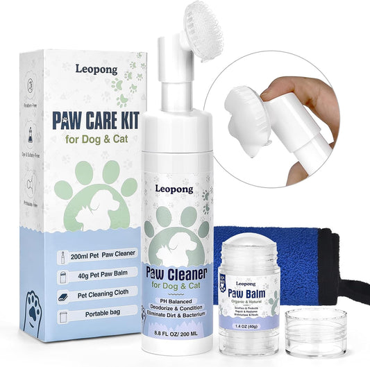Dog Paw Cleaner Kit with Paw Balm, No-Rinse Foam, Silicone Brush