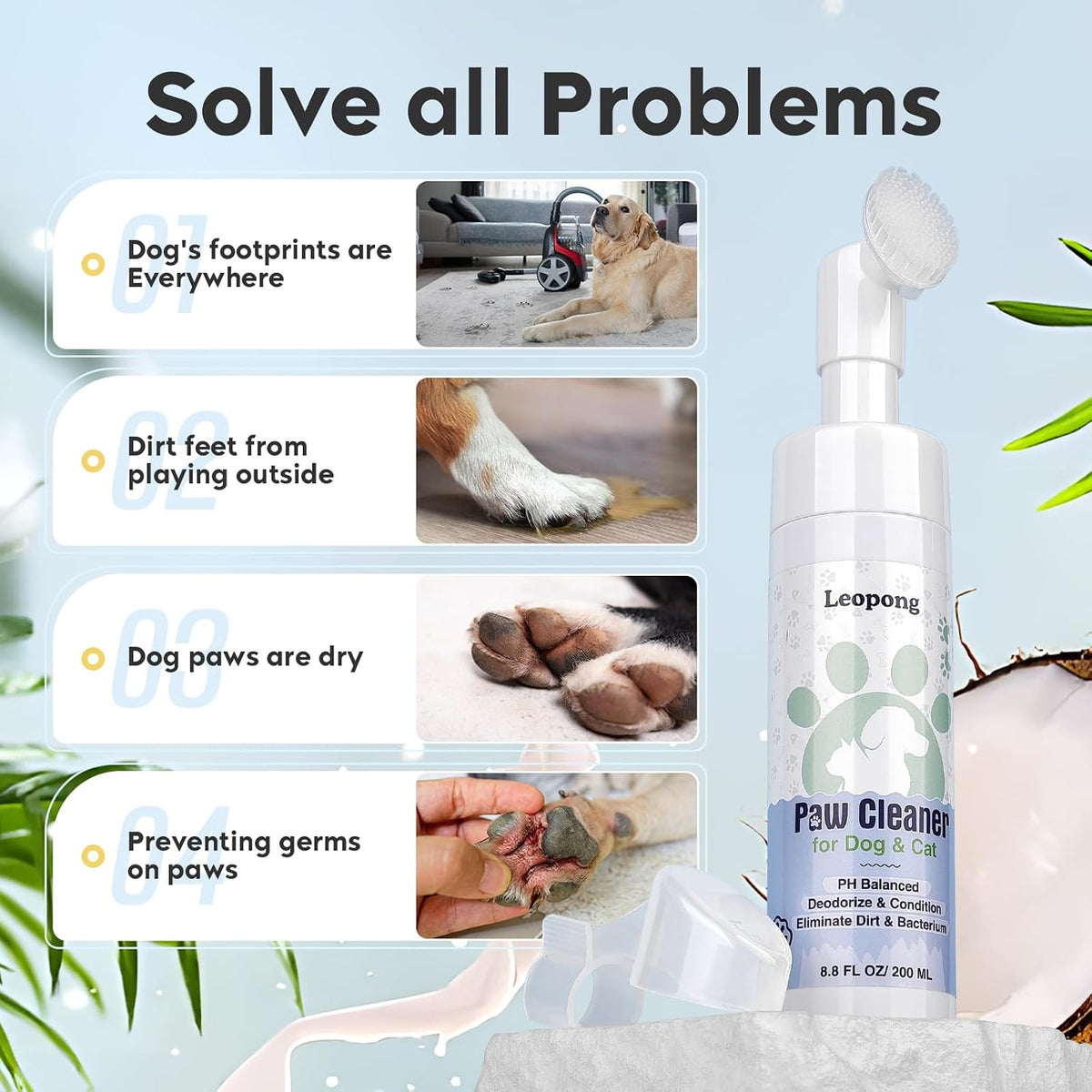 Dog Paw Cleaner Kit with Paw Balm, No-Rinse Foam, Silicone Brush