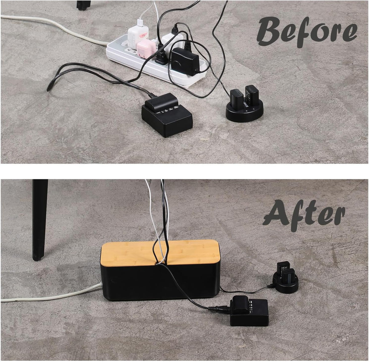 Cable Management Box Set Cable Organizer Boxes for Extension Cord Power Stripe Surge Protector Wire Management Organizer Cover Hider for Desk Home Office Kitchen (Small & Large Black)